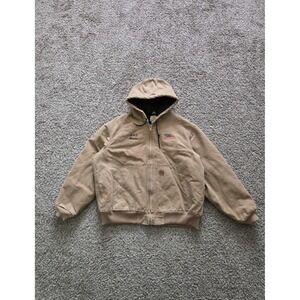 Vintage Carhartt Cream Brown Hooded Jacket Canvas Quilt Size Large J130 FRB